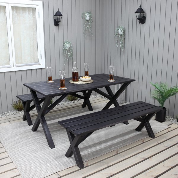 Table de groupe d'extrieur Scottsdale 150 cm avec 2 bancs - Noir