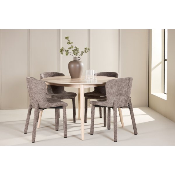 Matbord Flora med 4 st Astoria stolar - Brun/whitewash + 4.00 x Servettringar