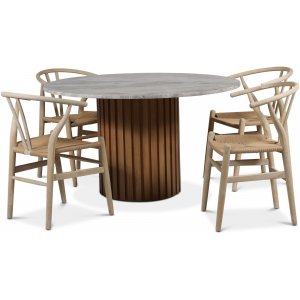 Sumo eetgroep 130 cm incl. 4 Brandon eetkamerstoelen whitewash - Geolied eiken / Zilvermarmer