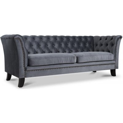 Milton Chesterfield 3-sits soffa - Gr sammet + Mbelvrdskit fr textilier