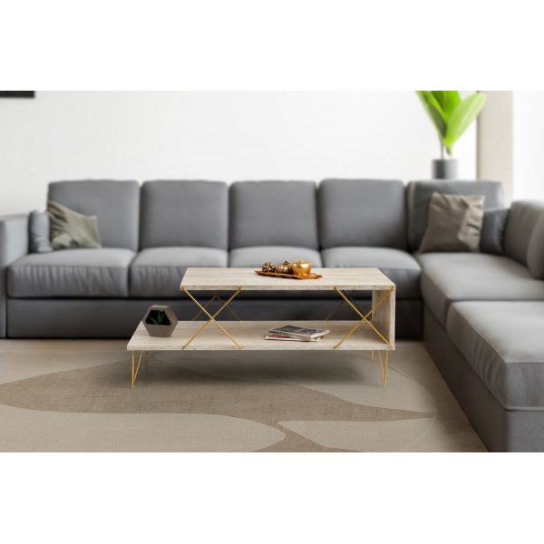 Loire soffbord 100 x 50 cm - Travertin/guld Loire soffbord 100 x 50 cm - Travertin/guld