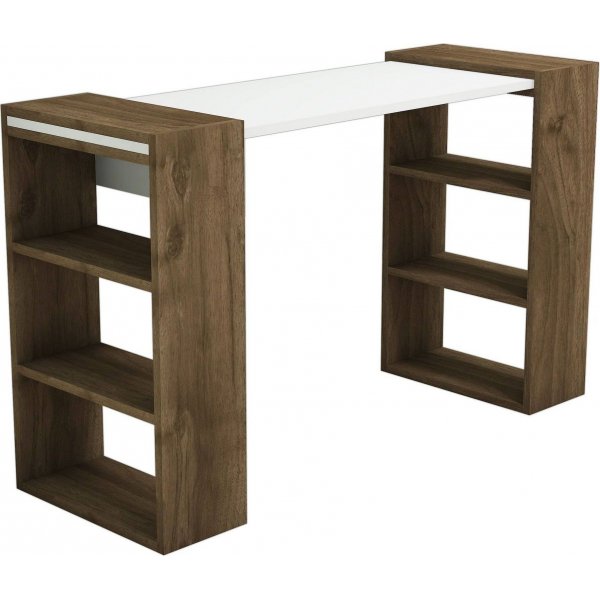 Bureau pratique 124x43,6 cm - Noyer/blanc