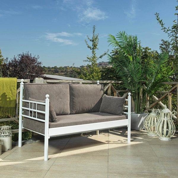 Canapé d'extérieur 2 places Manyas - Blanc/marron + Nettoyage textile pour meubles Canapé d'extérieur 2 places Manyas - Blanc/marron + Nettoyage textile pour meubles