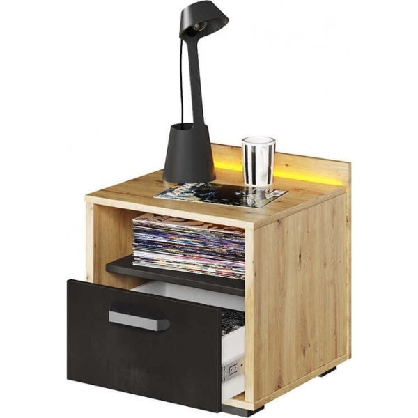 Qubic sängbord - Artisan ek/grå/svart Qubic sängbord - Artisan ek/grå/svart