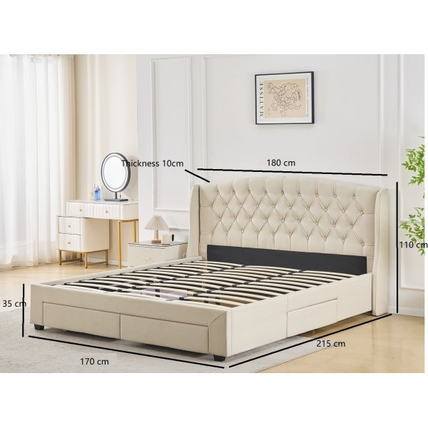 Sngram med frvaring inklusive snggavel 160 x 200 cm - Beige