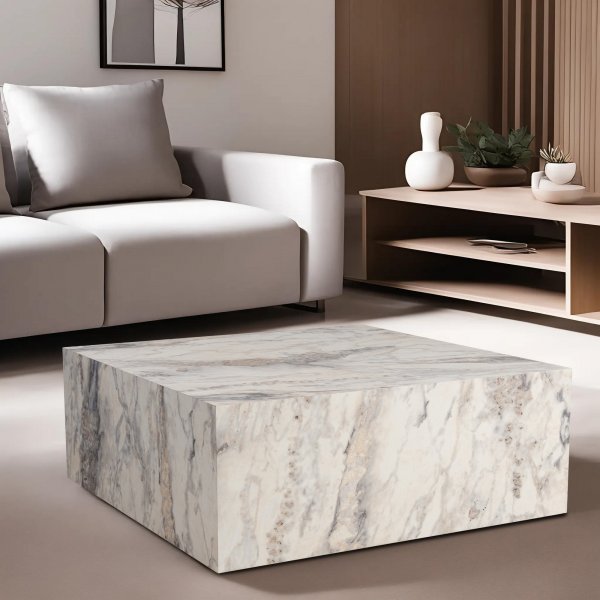 Table basse Prizma 90 x 90 cm - Marbre blanc