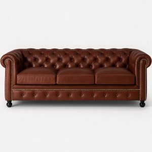 Soffa Chesterfield 3-sits i brunt Skinn + Textilskydd för möbler Soffa Chesterfield 3-sits i brunt Skinn + Textilskydd för möbler