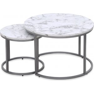 Ruffo soffbord Ø38/60 cm - Vit marmor/silvergrå