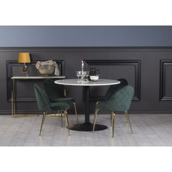 Plaza matgrupp, marmorbord med 4 st Plaza sammetsstolar - Grn/Mssing/Svart