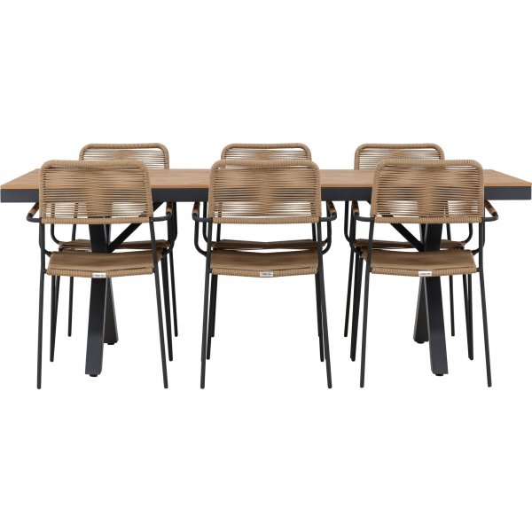 Garcia rektangulär matgrupp med 6 st Lindos stolar - Brun/svart + 6.00 x Stolsdyna Garcia rektangulär matgrupp med 6 st Lindos stolar - Brun/svart + 6.00 x Stolsdyna