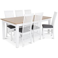 Skagen matgrupp - 180 cm Bord inklusive 6 st Herrgård Vindö stolar med grå sits - Vit/Ekbets Skagen matgrupp - 180 cm Bord inklusive 6 st Herrgård Vindö stolar med grå sits - Vit/Ekbets