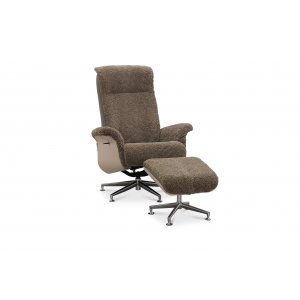 Reclinerfåtölj med fotpall i äkta fårskinn ek/mörkbeige - Ulla + Textilskydd för möbler Reclinerfåtölj med fotpall i äkta fårskinn ek/mörkbeige - Ulla + Textilskydd för möbler