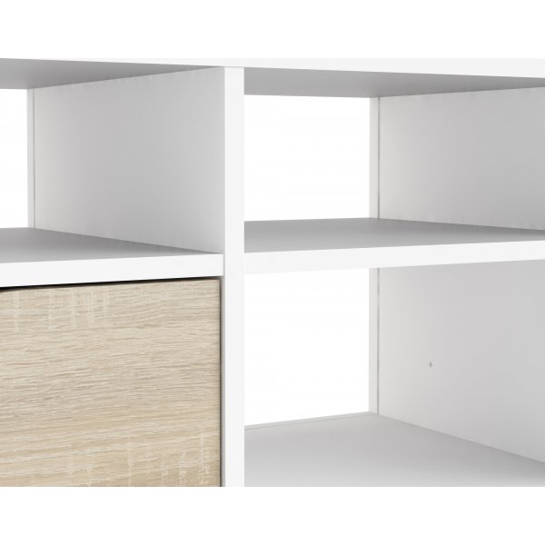 Banc multimdia Oslo avec 2 tiroirs et 4 compartiments ouverts - Blanc/chne