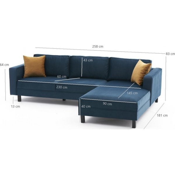 Kale divansoffa hger - Bl sammet