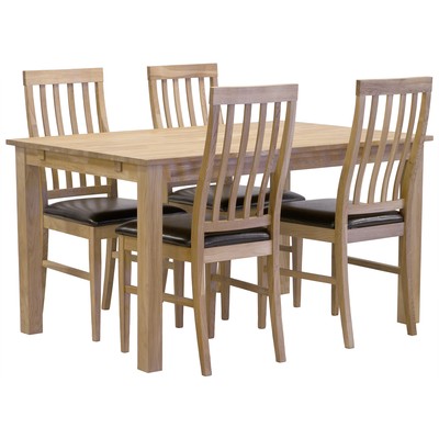 Matgrupp: Ekehof matbord - oljad ek - 140 cm + 4 st Lilian stol - oljad ek / svart konstlder (PU)