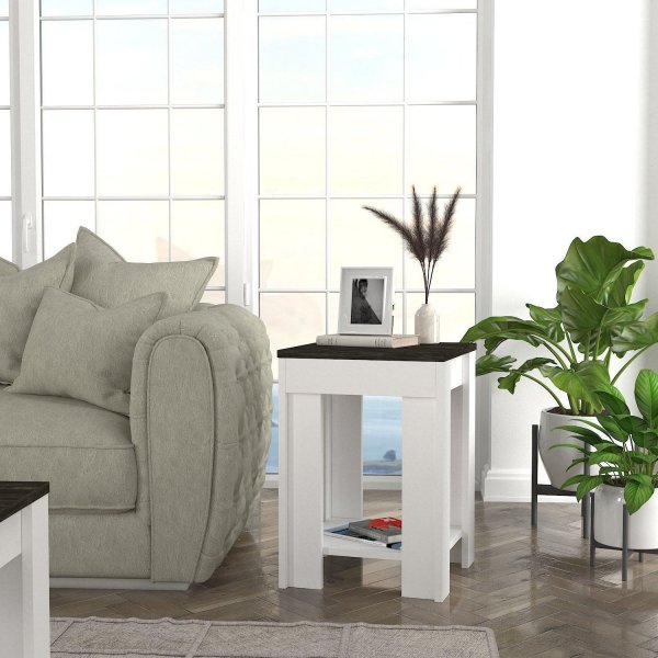 Done sidobord 40 x 40 cm - Vit/mörkbrun Done sidobord 40 x 40 cm - Vit/mörkbrun