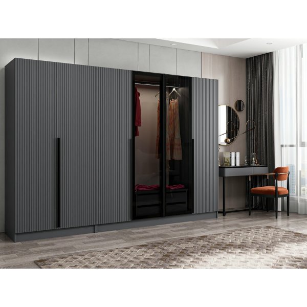 Armoire Cikani avec porte miroir 225x52x210 cm - Anthracite
