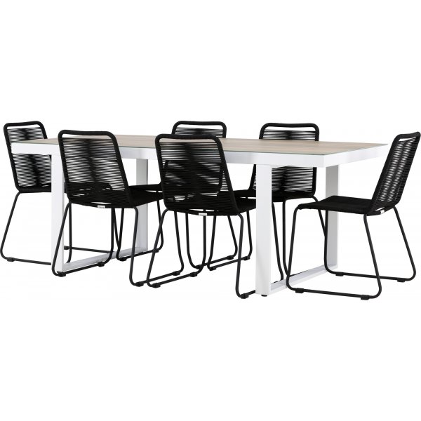 Merlo rektangulär matgrupp med 6 st Lindos stolar - Svart/vit + 6.00 x Stolsdyna Merlo rektangulär matgrupp med 6 st Lindos stolar - Svart/vit + 6.00 x Stolsdyna
