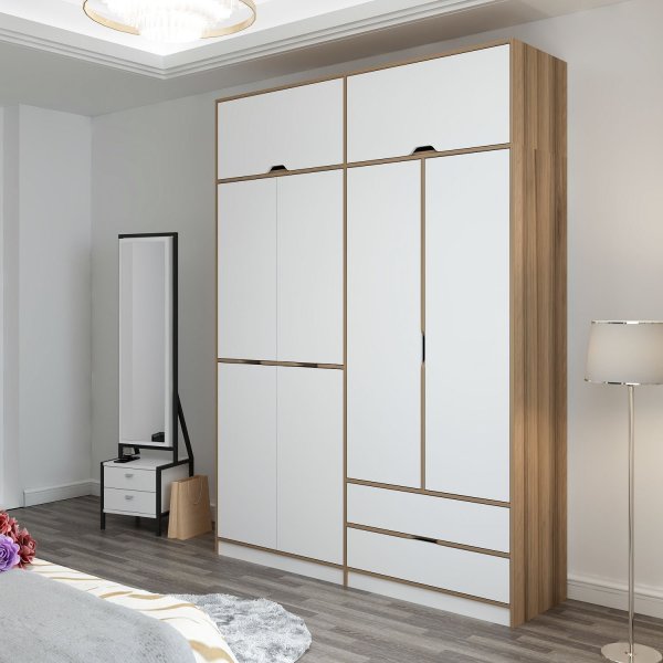 Armoire Elina 185 x 52 x 253 cm - Blanc/marron Armoire Elina 185 x 52 x 253 cm - Blanc/marron