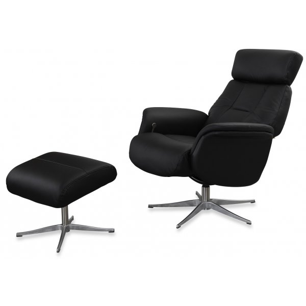 Peru reclinerfåtölj med pall - Svart läder Peru reclinerfåtölj med pall - Svart läder