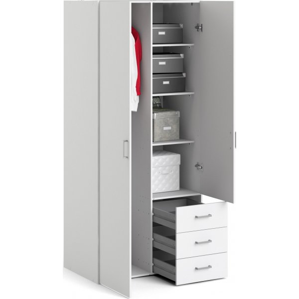 Armoire Space avec 2 portes et 3 tiroirs - Blanc Armoire Space avec 2 portes et 3 tiroirs - Blanc