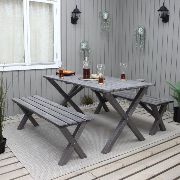 Table de groupe d'extrieur Scottsdale 150 cm avec 2 bancs - Shabby Chic gris