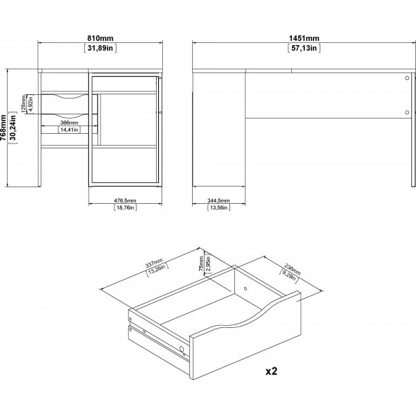 Function Plus skrivbord 145,1 x 81 x 76,8 cm - Svart/ek