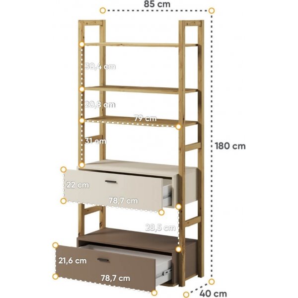 Bibliothèque Lenny - Chêne artisanal/beige/truffe Bibliothèque Lenny - Chêne artisanal/beige/truffe