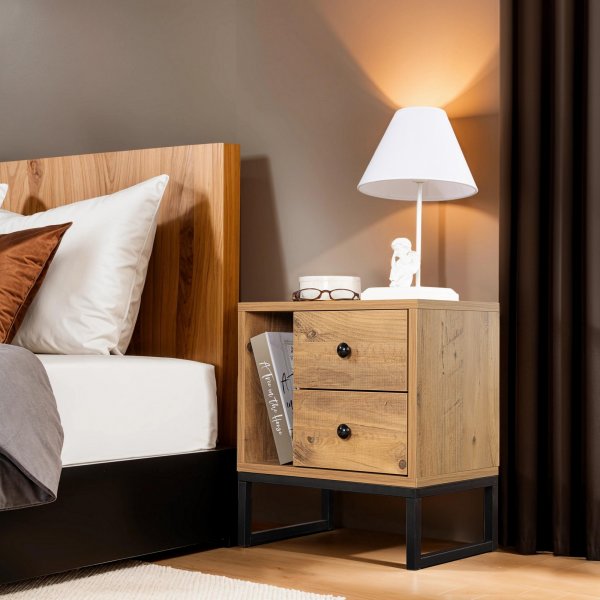 Glimmer sängbord - Furu/svart Glimmer sängbord - Furu/svart