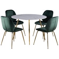 Deco matgrupp 110 cm runt bord + 4 st Deco stolar grön sammet / Mässing Deco matgrupp 110 cm runt bord + 4 st Deco stolar grön sammet / Mässing