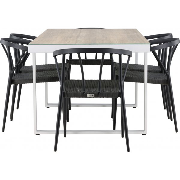 Merlo rektangulär matgrupp med 6 st Stins stolar - Svart/vit + 4.00 x Möbeltassar Merlo rektangulär matgrupp med 6 st Stins stolar - Svart/vit + 4.00 x Möbeltassar