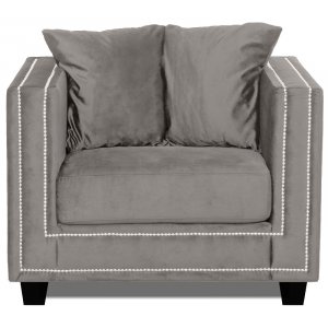 Fauteuil Temple  rivets - Velours gris-beige