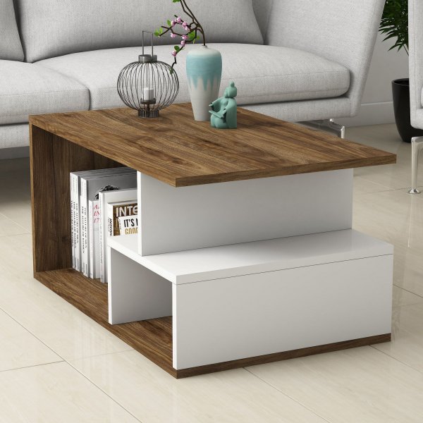 Table basse Arte 90 x 42 cm - Noyer fonc/blanc