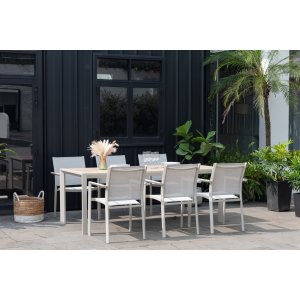 Groupe de repas Urbanite avec table  manger 207 cm et 6 chaises de salle  manger empilables - Beige