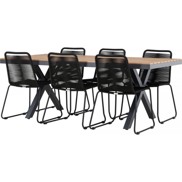 Garcia rektangulär matgrupp med 6 st Lindos stolar - Svart + 4.00 x Möbeltassar Garcia rektangulär matgrupp med 6 st Lindos stolar - Svart + 4.00 x Möbeltassar