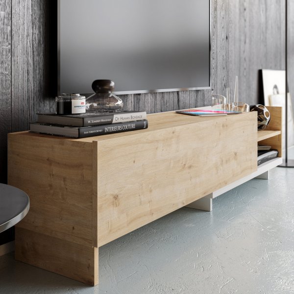 Banc multimédia Parion - Blanc/chêne saphir Banc multimédia Parion - Blanc/chêne saphir