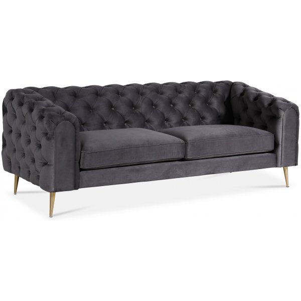Tiffany 3-sits chesterfield i gr sammet / Mssing