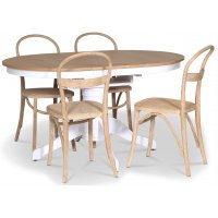 Fitchburg matgrupp; Ovalt matbord 106-141 cm - Vit / Oljad Ek med 4 st Danderyd No.16 matstolar Whitewash Fitchburg matgrupp; Ovalt matbord 106-141 cm - Vit / Oljad Ek med 4 st Danderyd No.16 matstolar Whitewash