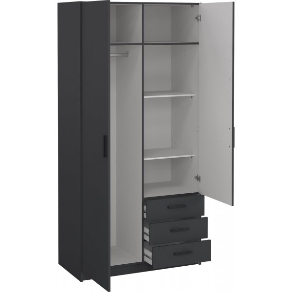 Sprint garderob med 2 dörrar och 3 lådor - Grå Sprint garderob med 2 dörrar och 3 lådor - Grå