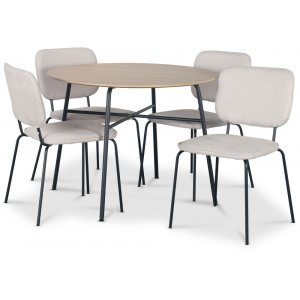 Groupe de repas Tufta table 100 cm en bois clair + 4 chaises Lokrume beige