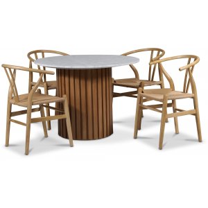 Groupe de repas Sumo 105 cm incl. 4 chaises de salle  manger Brandon - Chne huil / Marbre clair