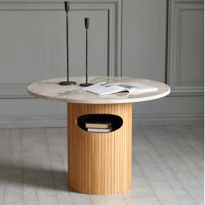 Table basse ronde Arto hauteur 60 cm - Chne / Marbre europen clair