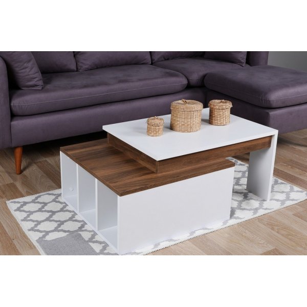 Kolarado soffbord 90 x 60 cm - Vit/valnöt Kolarado soffbord 90 x 60 cm - Vit/valnöt