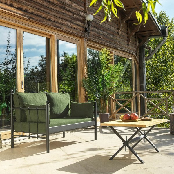 Canapé d'extérieur 2 places Lalas - Noir/vert + Nettoyage textile pour meubles Canapé d'extérieur 2 places Lalas - Noir/vert + Nettoyage textile pour meubles