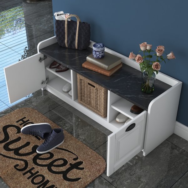 Peto skoskåp - Vit/svart marmor Peto skoskåp - Vit/svart marmor