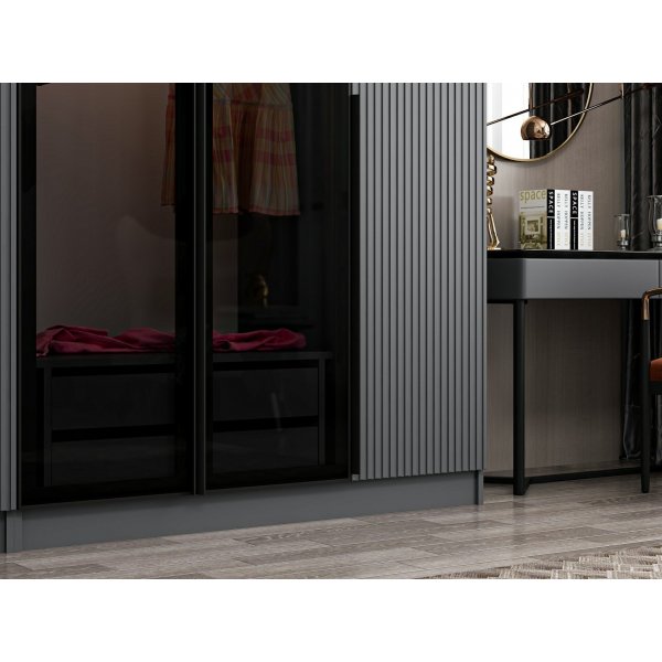 Armoire Cikani avec porte vitre, 225x52x210 cm - Anthracite/fume