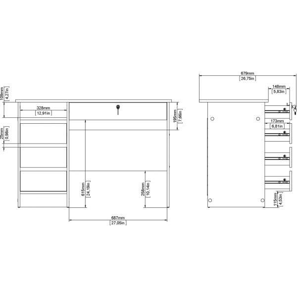 Function Plus skrivbord med 3 l�dor 109,3 x 48,5 cm - Svart
