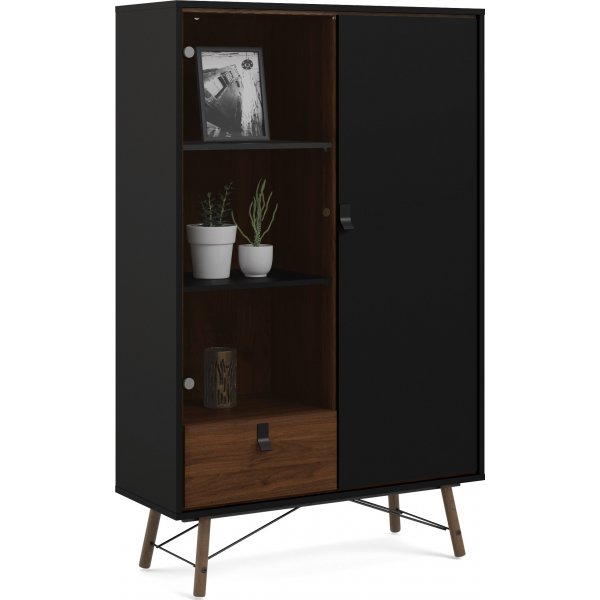 Ry vitrinekast - Zwart/walnoot
