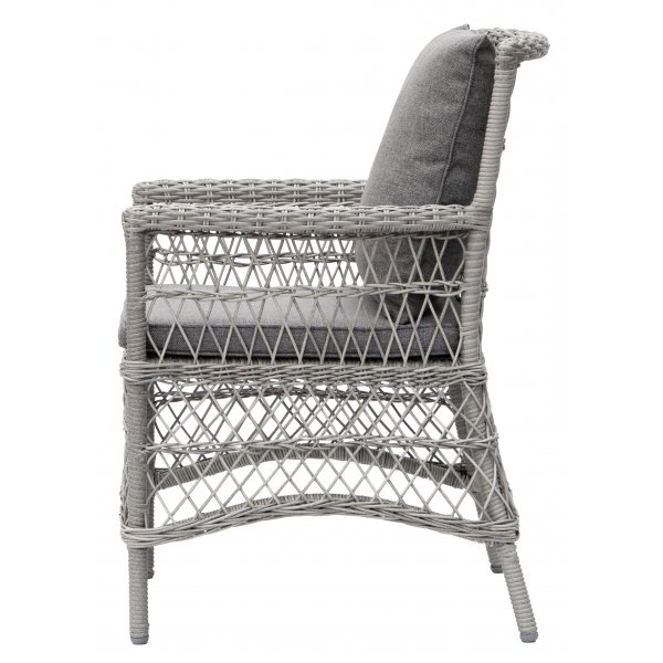 Utegrupp; 4 stolar och matbord �110 cm gr�/rotting - Jacksonville/Provence