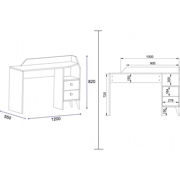 Seren bureau 120 x 55 cm - Grenen/zwart